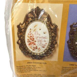 The Greatest Gift is Love Cross Stitch NIP Creative Circle 1924 Floral w/Frame